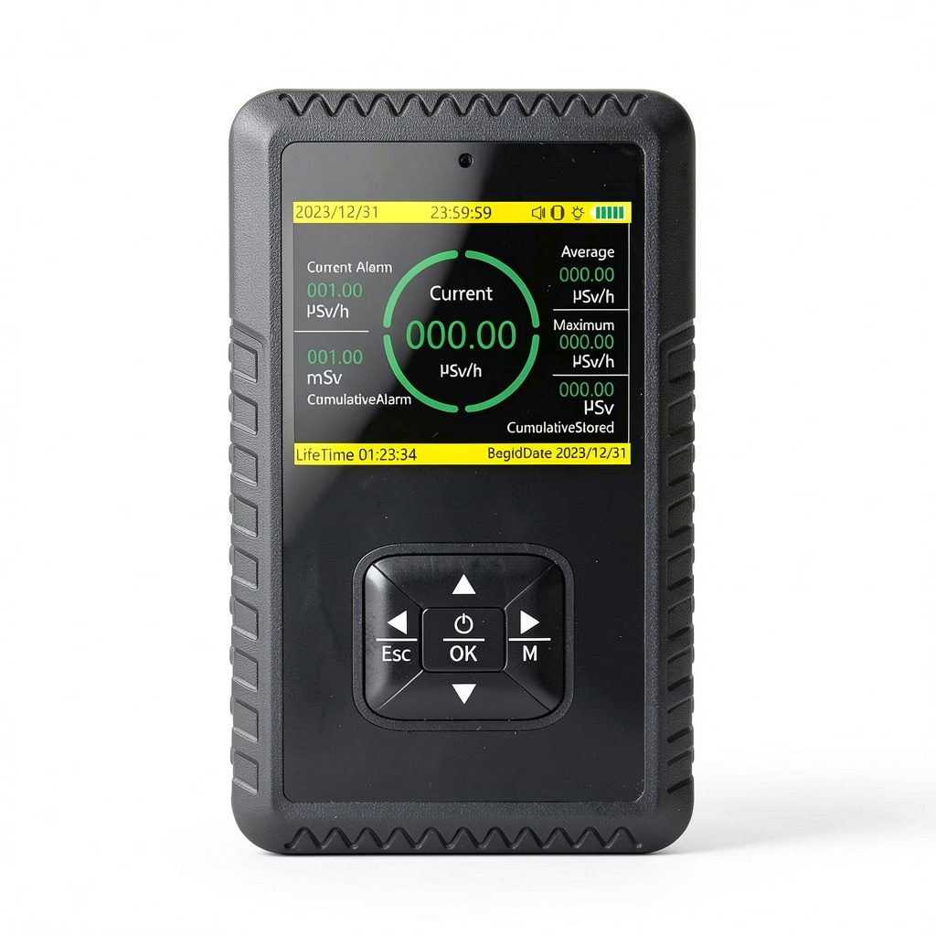 Installing PLT HLT Geiger Counter Radiation Detector High Sensitivity on a wooden desk