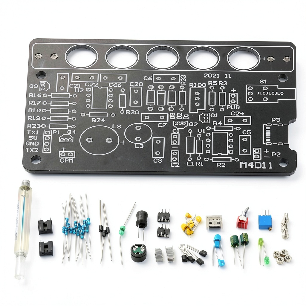 Walfront Geiger Counter Kit showing resin components and circuit board